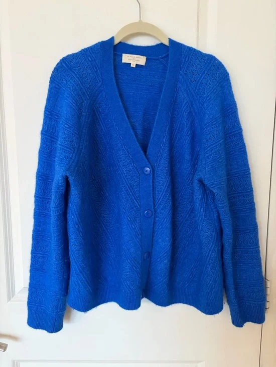 Sezane Electric Blue V‑Neck Cable Knit Cardigan - Picture 2 of 8